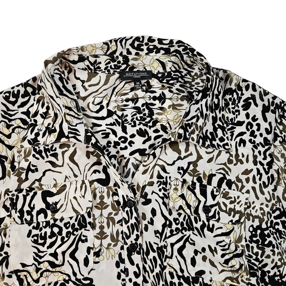 Notations Woman Floral Animal Print Button Down Shirt Size 3X Roll Tab Sleeves - Picture 8 of 14